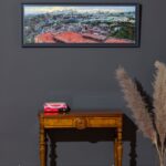 Londyn, Krzysztof Nowak Obraz ręcznie malowany na płótnie w poziomie. Idealny do salonu, biura, kancelarii. Panorama Londynu. Obraz oprawiony w ramę, nowoczesny obraz.