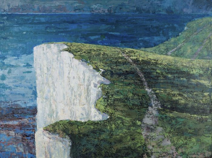 obraz impresjonizm malowany na płótnie duży klif morze beachy head wybrzeżę krzysztof nowak