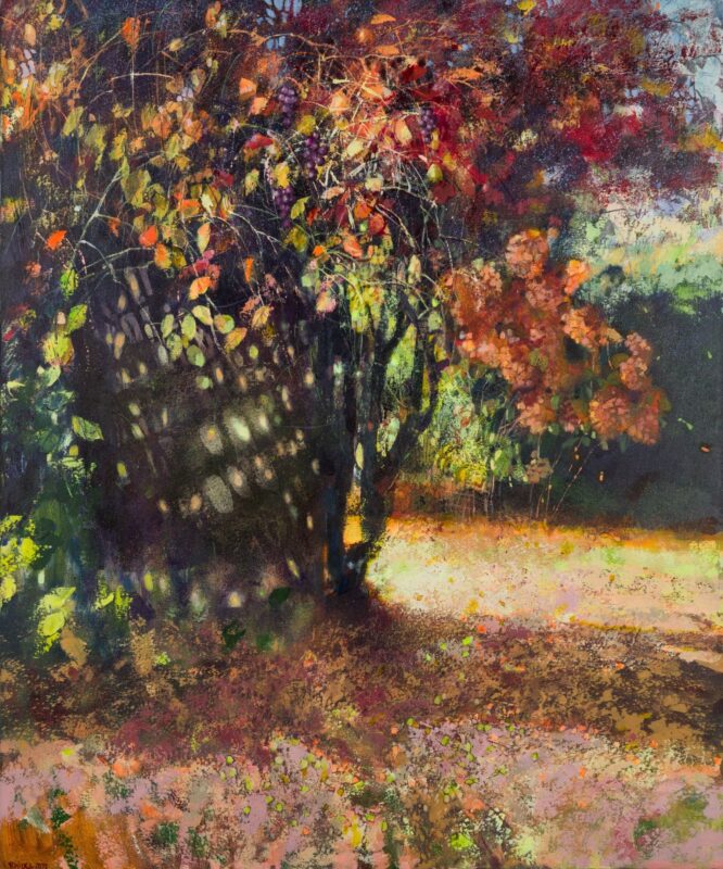 Obraz impresjonistyczny kolorowy natura przyroda kalina jesień halina nowicka