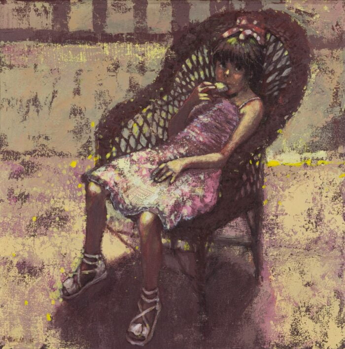 obraz akrylowy impresjonistyczny halina nowicka dziewczynka portret krzesło