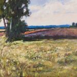 obraz impresjonistyczny ręcznie malowany autor krzysztof nowak pejzaż pole drzewo