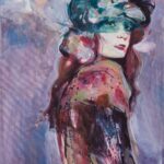 portret obraz abstrakcyjny ręcznie malowany kobieta w kapeluszu daria majtka kucharska