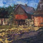 obraz pejzaż wiejski impresjonistyczny chata płoty błoto autor Krzysztof nowak
