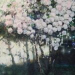 Halina Nowicka, Kalina wiosenna. Duży obraz akrylowy, ręcznie malowany na płótnie, nowoczesny pejzaż do nowoczesnego wnętrza.