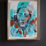 Dreamin Blue , Małgorzata Sęk Obraz ręcznie malowany, abstrakcja na płótnie, mały format. Kobieta na obrazie. Obraz w ramie. Idealny obraz na prezent dla kobiety.