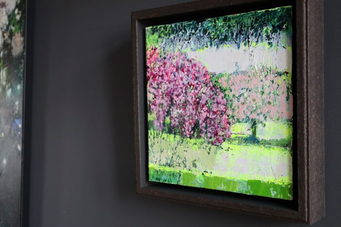 To widzę wiosną Halina Nowicka pejzaż, obraz ręcznie malowany na płótnie, oprawiony w ramę typu lof, pejzaż na płótnie, galeria sztuki