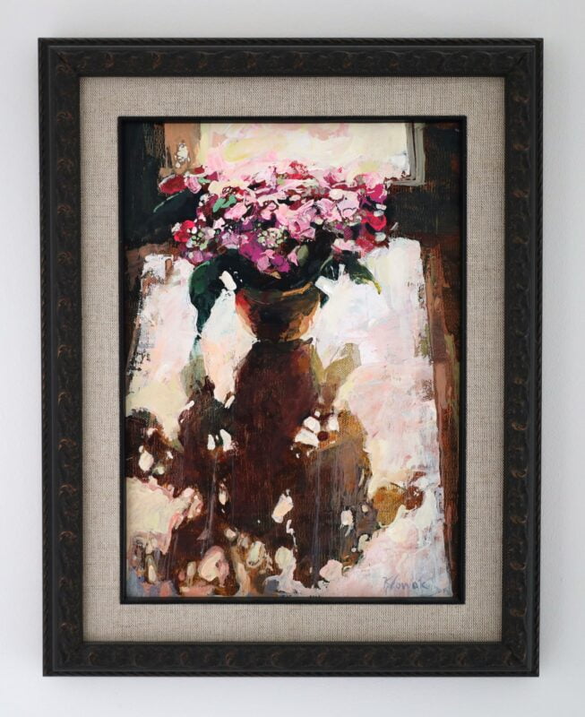 Kwiaty Krzysztof Nowak , mały obraz na płótnie, kwiaty obraz ręcznie malowany
