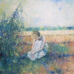 Letni poranek, obraz olejny ręcznie malowany na płótnie, pejzaż, plener w Kamionie z Dudą Graczem , Alina Sibera, pejzaż na płótnie