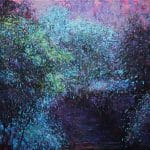 Tomasz Klimczyk, pejzaż, kolorowy pejzaż, Wieczorem świat zamigotał, w ramie z włoskiej manufaktury, obraz ręcznie malowany na płótnie